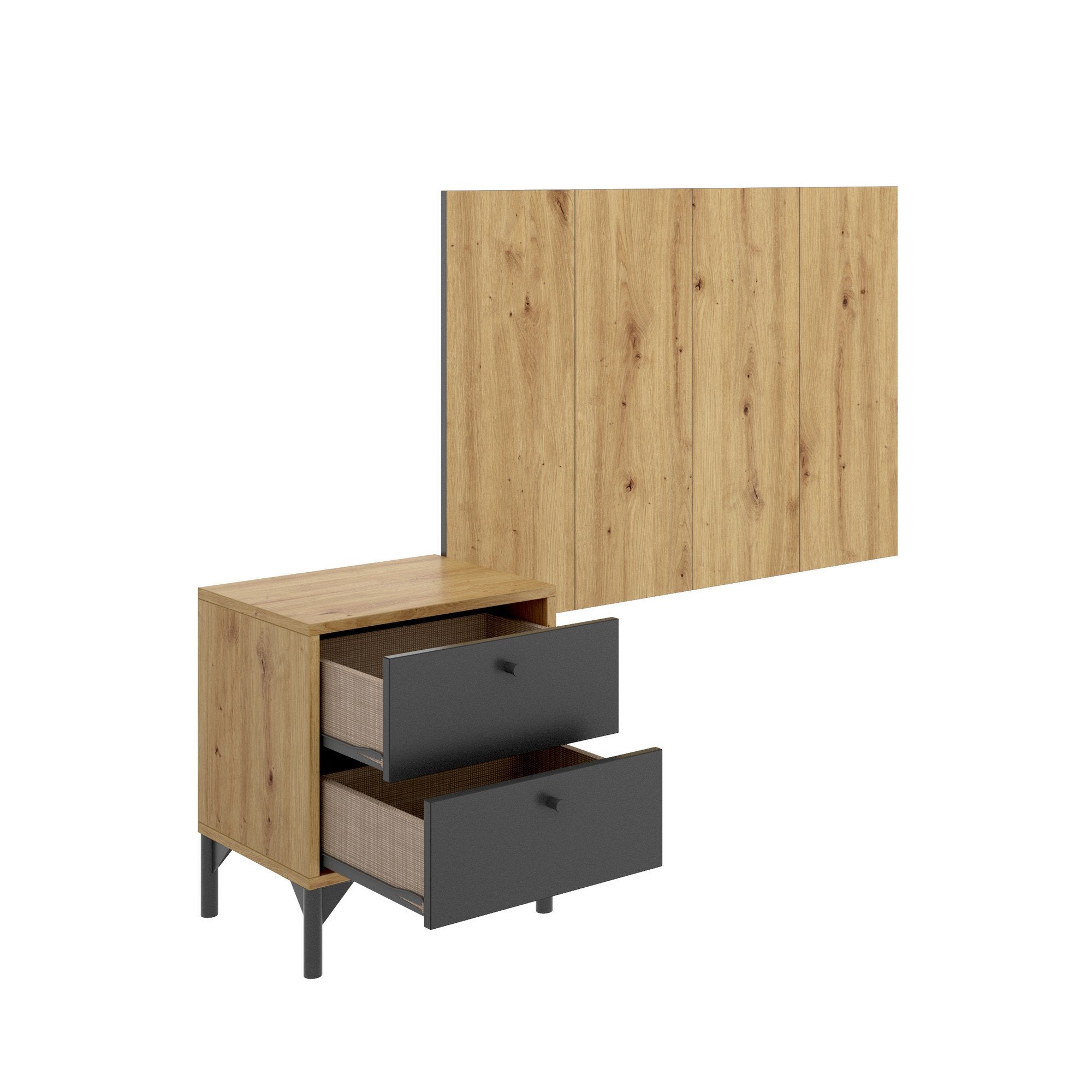 Testiera letto Lily, Spalliera letto per camera singola, Testata per letto singolo con 1 comodino, 99x3h61 cm, Rovere e Antracite