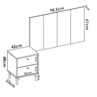 Testiera letto Lily, Spalliera letto per camera singola, Testata per letto singolo con 1 comodino, 99x3h61 cm, Rovere e Antracite