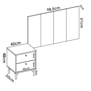 Testiera letto Lily, Spalliera letto per camera singola, Testata per letto singolo con 1 comodino, 99x3h61 cm, Rovere e Antracite