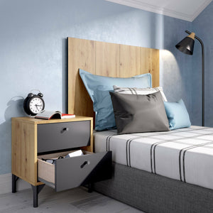 Testiera letto Lily, Spalliera letto per camera singola, Testata per letto singolo con 1 comodino, 99x3h61 cm, Rovere e Antracite