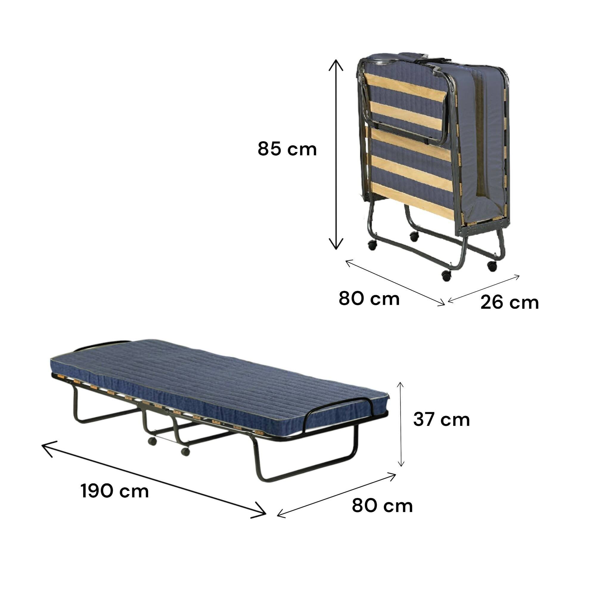 Letto pieghevole salvaspazio Arias, Brandina con rete a 12 doghe e materasso incluso, 100% Made in Italy, 80x190h37 cm, Antracite, senza cover