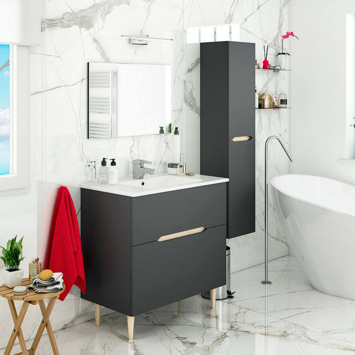 Mobile sottolavabo Avona, Sotto lavabo bagno, Mobiletto da bagno con specchio, Lavabo non incluso, 80x45h80 cm, Antracite e Rovere