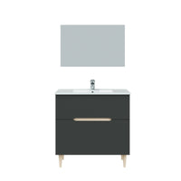 Mobile sottolavabo Avona, Sotto lavabo bagno, Mobiletto da bagno con specchio, Lavabo non incluso, 80x45h80 cm, Antracite e Rovere