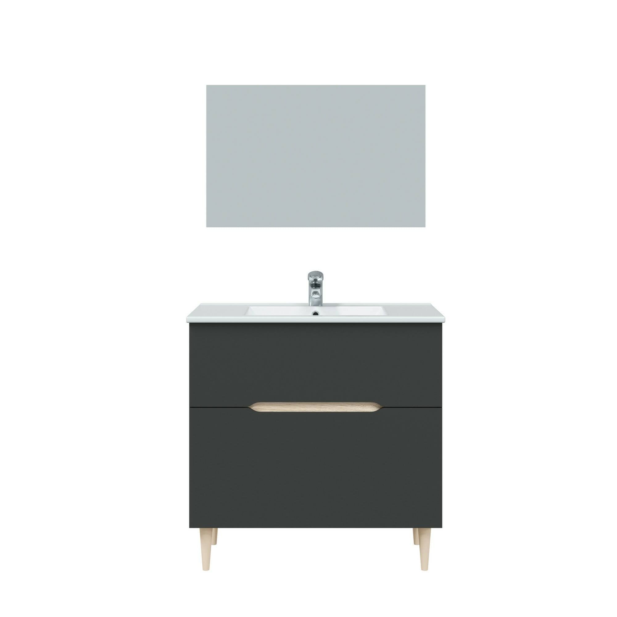 Mobile sottolavabo Avona, Sotto lavabo bagno, Mobiletto da bagno con specchio, Lavabo non incluso, 80x45h80 cm, Antracite e Rovere