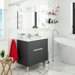 Mobile sottolavabo Avona, Sotto lavabo bagno, Mobiletto da bagno con specchio, Lavabo non incluso, 80x45h80 cm, Antracite e Rovere