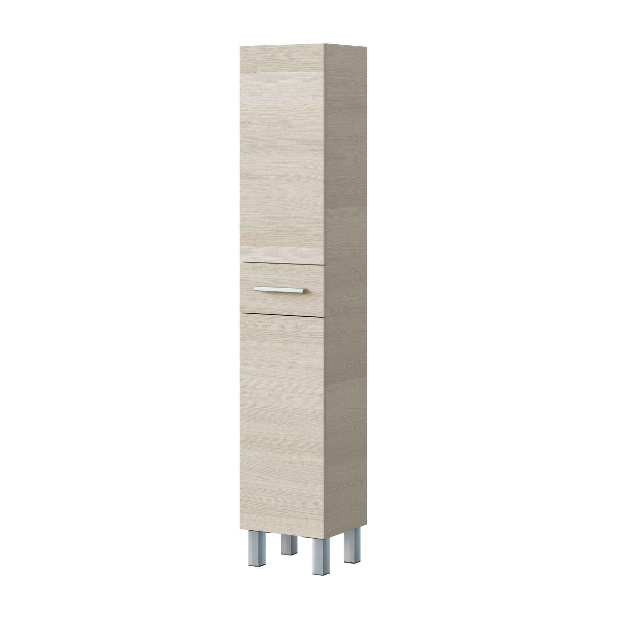 Colonna bagno Alka, Pensile bagno con 2 ante e 1 cassetto, Armadio alto, 35x31h182 cm, Rovere