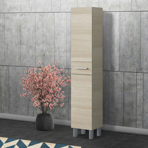 Colonna bagno Alka, Pensile bagno con 2 ante e 1 cassetto, Armadio alto, 35x31h182 cm, Rovere