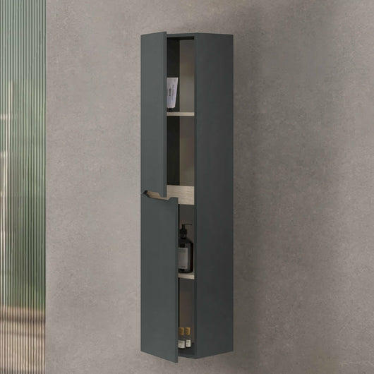Colonna bagno Arissa, Pensile bagno sospeso a 2 ante, Armadio alto, 31x26h135 cm, Antracite e Rovere