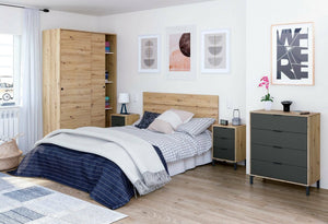 Guardaroba Adrenalin, Armadio per camera da letto a 2 ante scorrevoli, Mobile con 4 ripiani e barra appendiabiti, 120x50h200 cm, Rovere Nodi