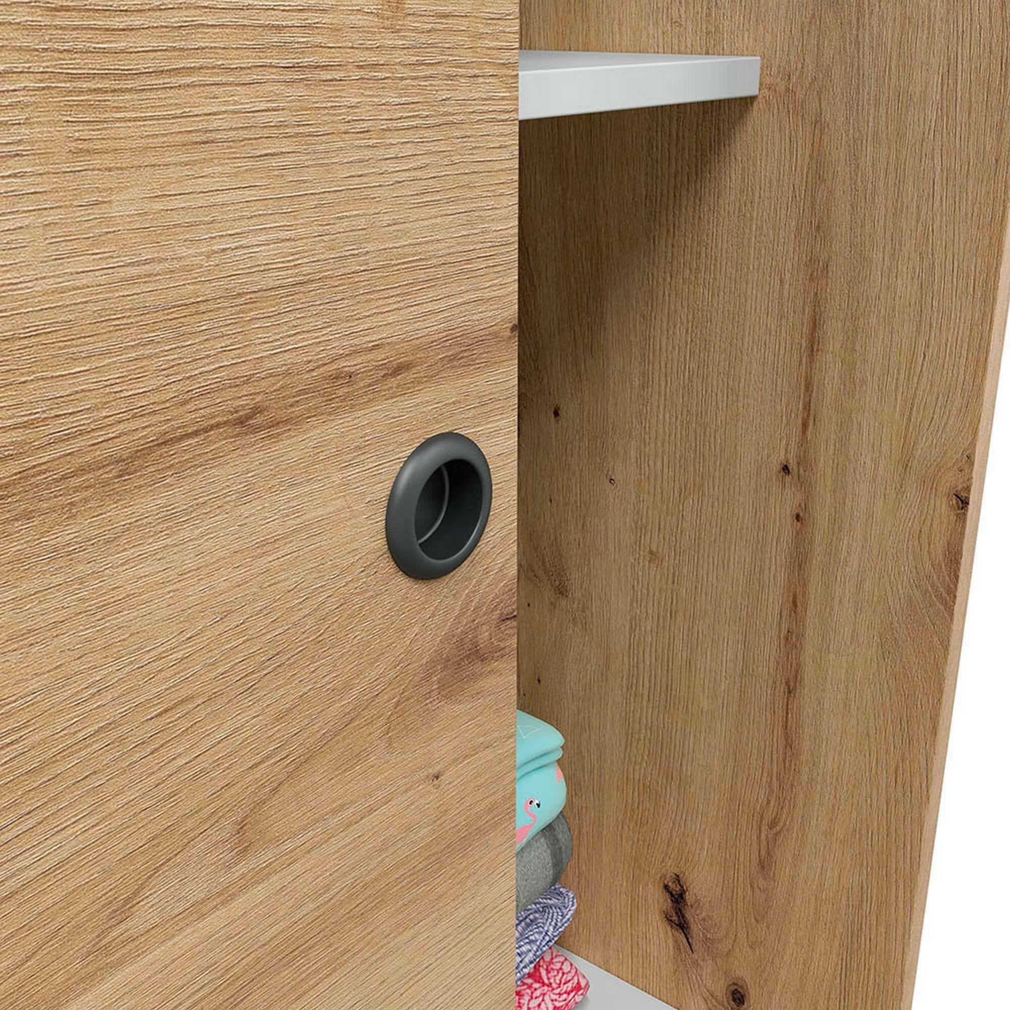 Guardaroba Adrenalin, Armadio per camera da letto a 2 ante scorrevoli, Mobile con 4 ripiani e barra appendiabiti, 120x50h200 cm, Rovere Nodi