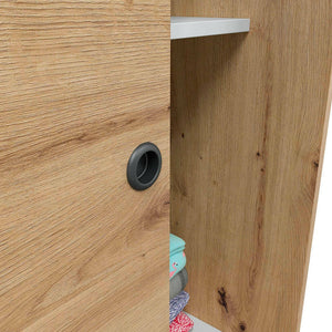 Guardaroba Adrenalin, Armadio per camera da letto a 2 ante scorrevoli, Mobile con 4 ripiani e barra appendiabiti, 120x50h200 cm, Rovere Nodi