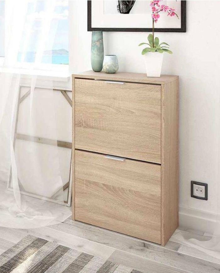 Scarpiera Arafat, Portascarpe salvaspazio a 2 ante, Scarpiera da ingresso , Armadio scarpiera, 50x22h76 cm, Rovere