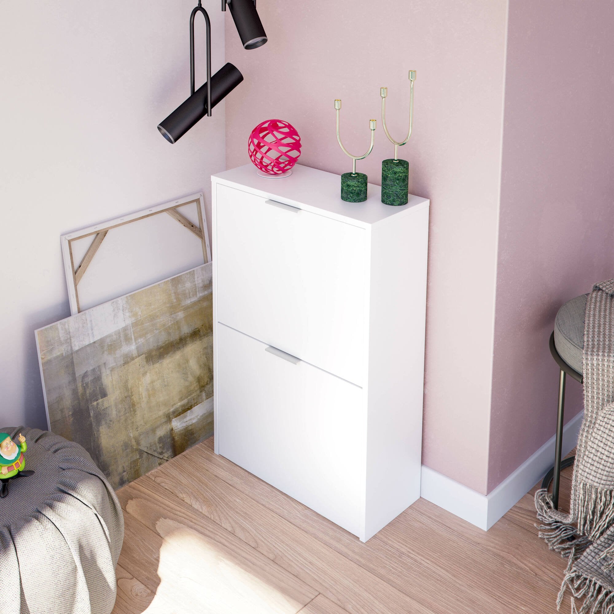 Scarpiera Arafat, Portascarpe salvaspazio a 2 ante, Scarpiera da ingresso , Armadio scarpiera, 50x22h76 cm, Bianco