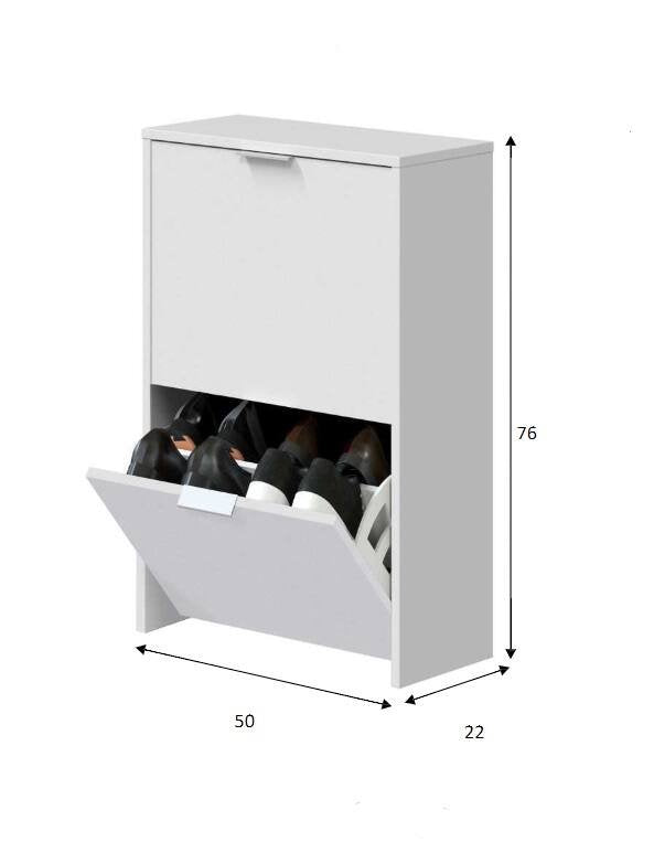 Scarpiera Arafat, Portascarpe salvaspazio a 2 ante, Scarpiera da ingresso , Armadio scarpiera, 50x22h76 cm, Bianco