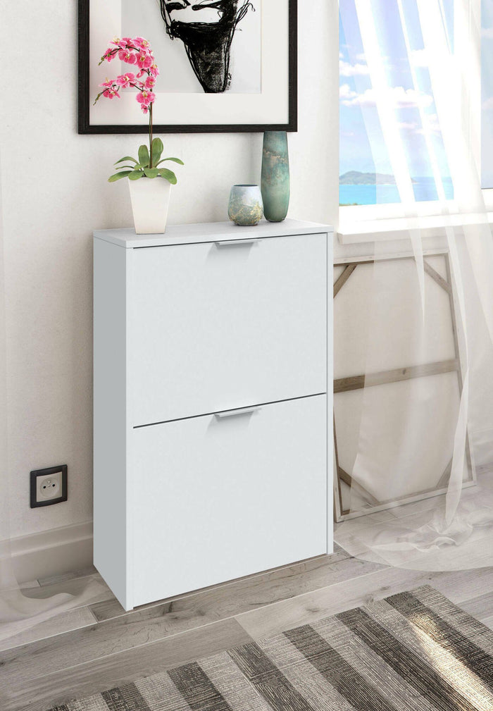 Scarpiera Arafat, Portascarpe salvaspazio a 2 ante, Scarpiera da ingresso , Armadio scarpiera, 50x22h76 cm, Bianco