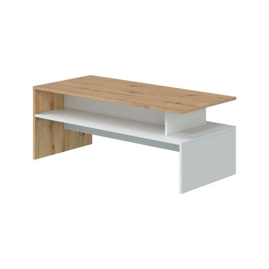 Tavolino da salotto Bartolomea, Tavolino soggiorno, Tavolino da caffÒ¨, Tavolo basso, 100x50h43 cm, Rovere Nodi e Bianco lucido