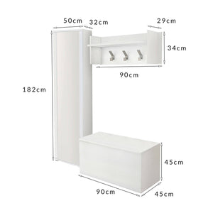 Mobile da ingresso Tanzanite, Entratina moderna con appendiabiti, Mobile con scarpiera, Armadietto con specchio, Cm 50x32h182, Bianco