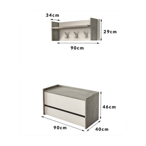 Mobile da ingresso Actinolite, Entratina moderna con appendiabiti, Mobile con scarpiera, Armadietto multifunzione, Cm 50x32h182, Cemento e Bianco