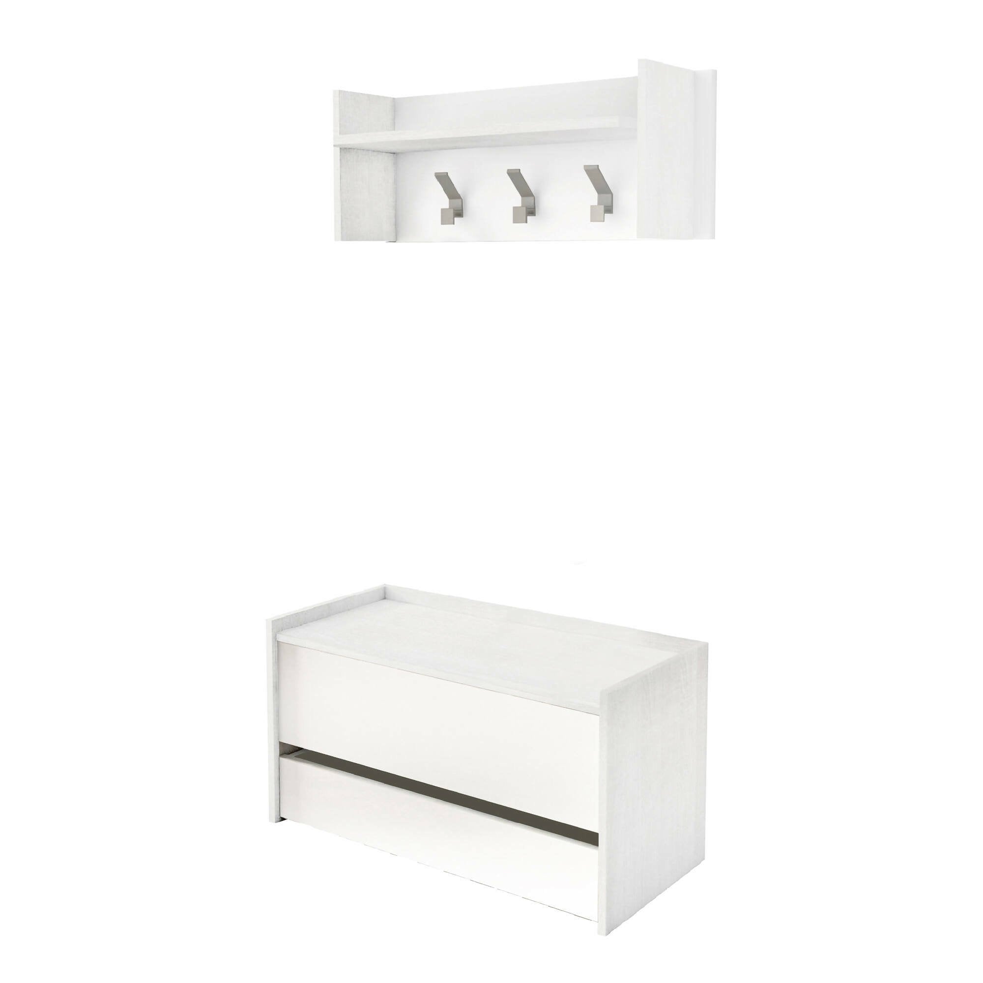 Mobile da ingresso Actinolite, Entratina moderna con appendiabiti, Mobile con scarpiera, Armadietto multifunzione, Cm 50x32h182, Bianco