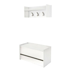 Mobile da ingresso Actinolite, Entratina moderna con appendiabiti, Mobile con scarpiera, Armadietto multifunzione, Cm 50x32h182, Bianco