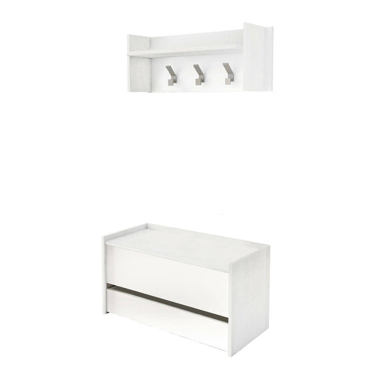 Mobile da ingresso Actinolite, Entratina moderna con appendiabiti, Mobile con scarpiera, Armadietto multifunzione, Cm 50x32h182, Bianco