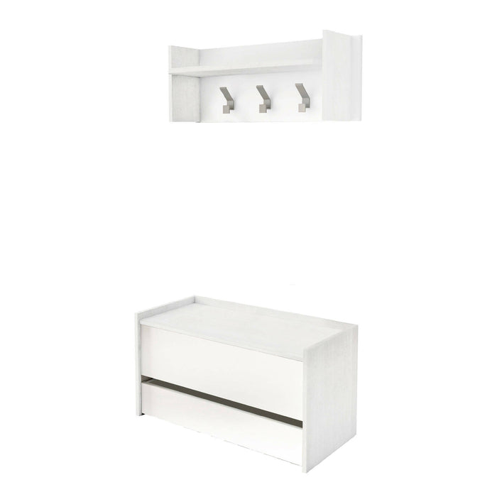 Mobile da ingresso Actinolite, Entratina moderna con appendiabiti, Mobile con scarpiera, Armadietto multifunzione, Cm 50x32h182, Bianco