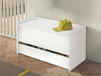 Cassapanca Sogno, Mobile da ingresso moderno con scarpiera, Cassapanca baule con due contenitori, 100% Made in Italy, 90x40h46 cm, Bianco
