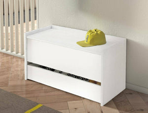 Cassapanca Sogno, Mobile da ingresso moderno con scarpiera, Cassapanca baule con due contenitori, 100% Made in Italy, 90x40h46 cm, Bianco