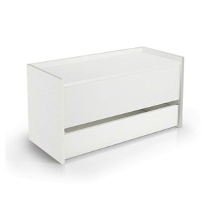Cassapanca Sogno, Mobile da ingresso moderno con scarpiera, Cassapanca baule con due contenitori, 100% Made in Italy, 90x40h46 cm, Bianco