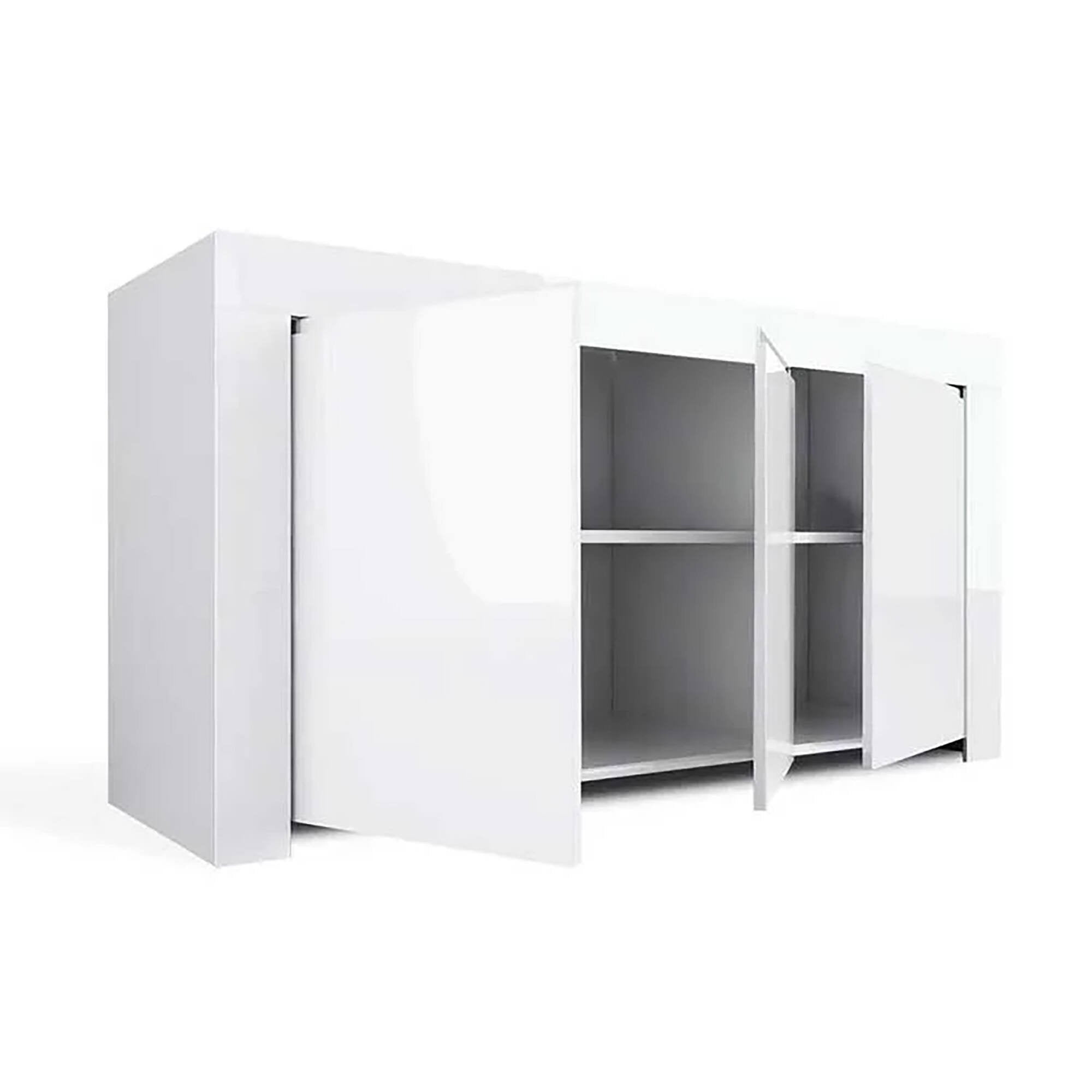 Credenza Zenobia, Buffet da soggiorno, Madia da salotto, Dispensa da cucina, Made in Italy, 162x50 h83 cm, Bianco lucido