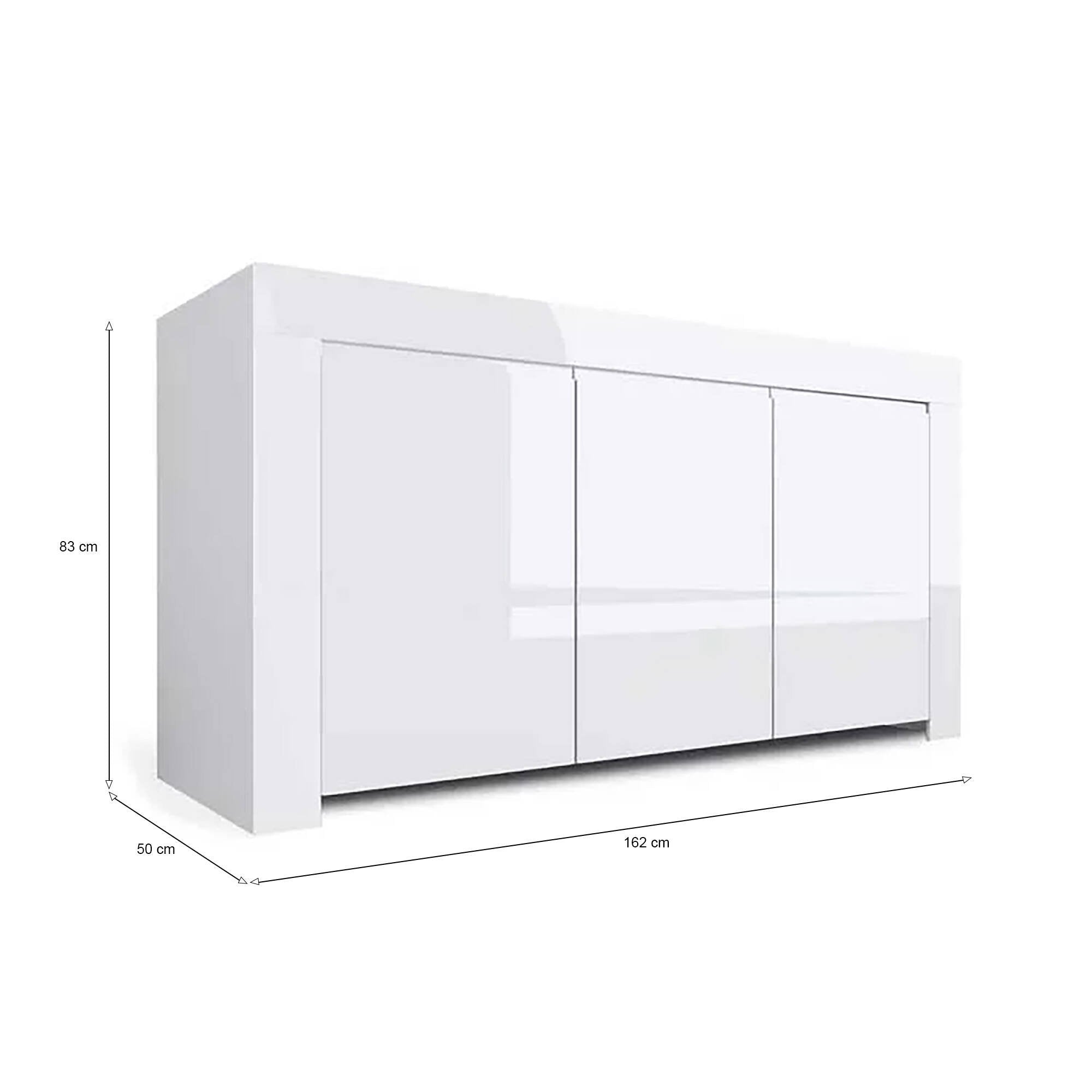 Credenza Zenobia, Buffet da soggiorno, Madia da salotto, Dispensa da cucina, Made in Italy, 162x50 h83 cm, Bianco lucido