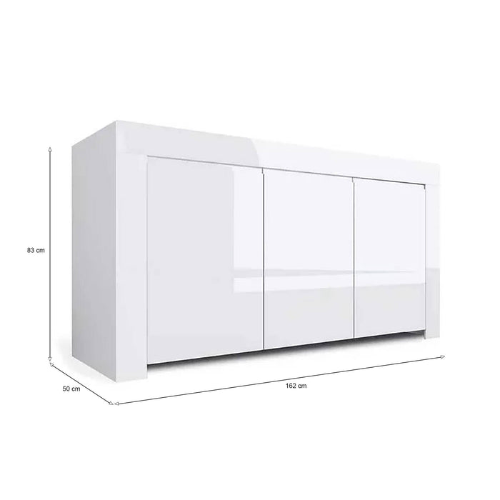 Credenza Zenobia, Buffet da soggiorno, Madia da salotto, Dispensa da cucina, Made in Italy, 162x50 h83 cm, Bianco lucido