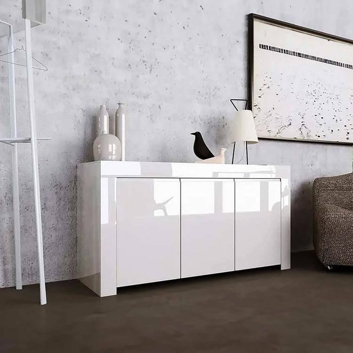 Credenza Zenobia, Buffet da soggiorno, Madia da salotto, Dispensa da cucina, Made in Italy, 162x50 h83 cm, Bianco lucido