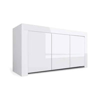 Credenza Zenobia, Buffet da soggiorno, Madia da salotto, Dispensa da cucina, Made in Italy, 162x50 h83 cm, Bianco lucido