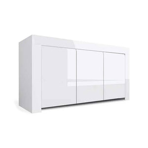 Credenza Zenobia, Buffet da soggiorno, Madia da salotto, Dispensa da cucina, Made in Italy, 162x50 h83 cm, Bianco lucido
