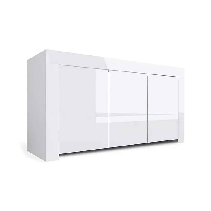 Credenza Zenobia, Buffet da soggiorno, Madia da salotto, Dispensa da cucina, Made in Italy, 162x50 h83 cm, Bianco lucido