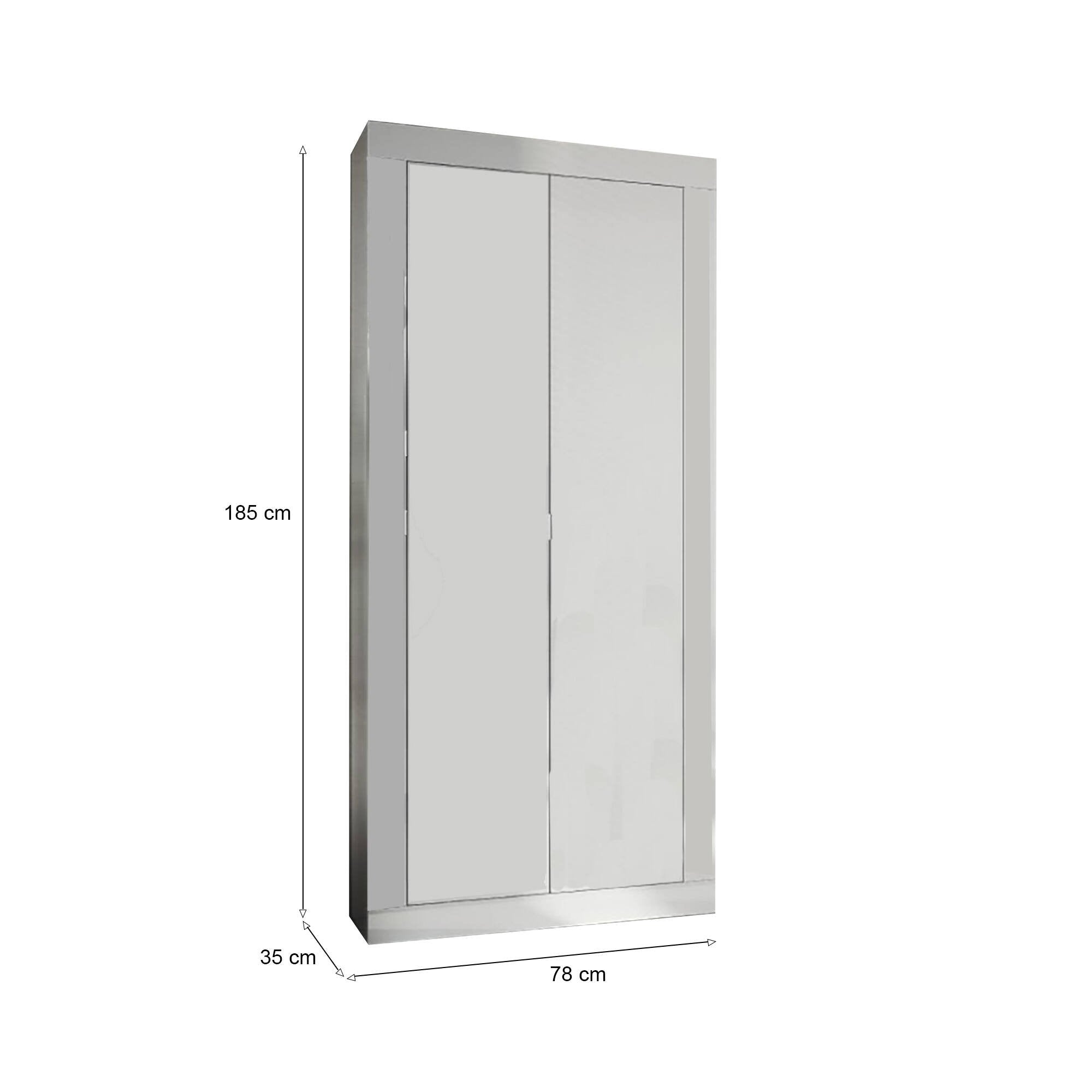 Guardaroba 2 ante Contea, Mobile camera da letto, Cabina armadio portabiti, Armadio appendiabiti, Made in Italy, 78x35 h185 cm, Bianco lucido
