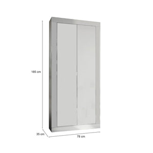 Guardaroba 2 ante Contea, Mobile camera da letto, Cabina armadio portabiti, Armadio appendiabiti, Made in Italy, 78x35 h185 cm, Bianco lucido