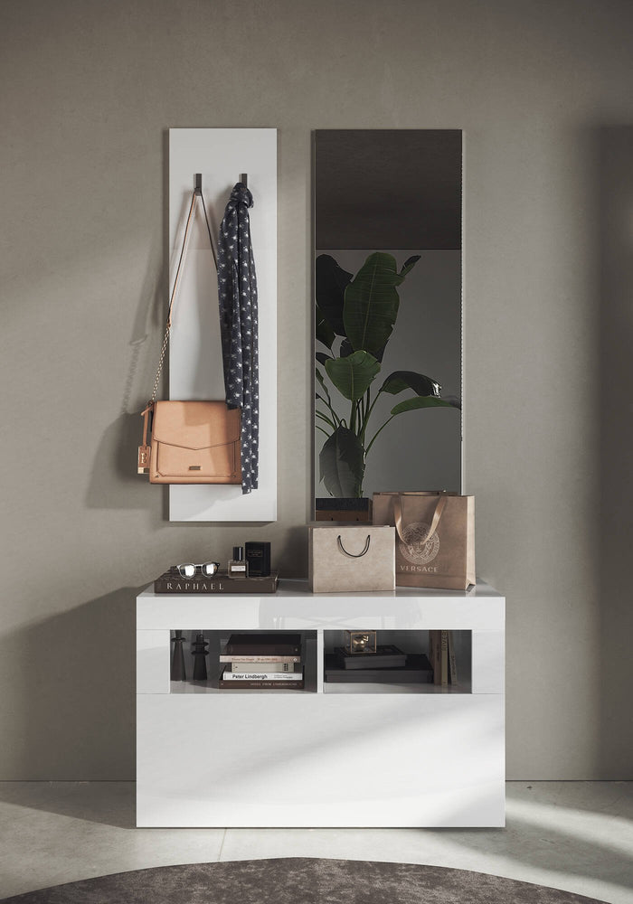 Scarpiera Bernardin, Mobile portascarpe, Armadio da ingresso multiuso, Mobiletto per calzature, Made in Italy, 91x35 h57 cm, Bianco lucido