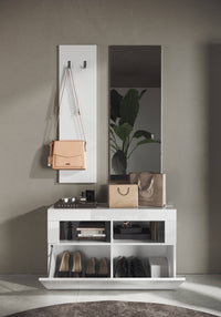 Scarpiera Bernardin, Mobile portascarpe, Armadio da ingresso multiuso, Mobiletto per calzature, Made in Italy, 91x35 h57 cm, Bianco lucido