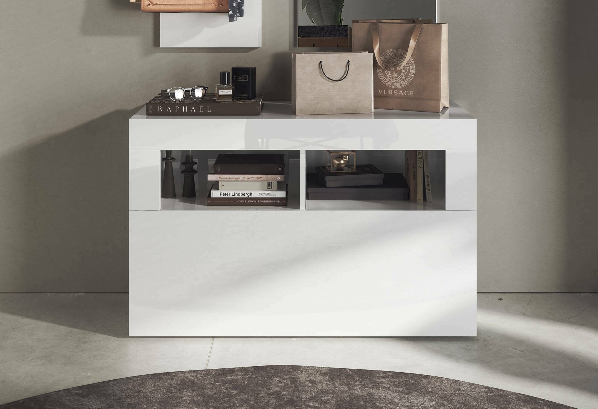 Scarpiera Bernardin, Mobile portascarpe, Armadio da ingresso multiuso, Mobiletto per calzature, Made in Italy, 91x35 h57 cm, Bianco lucido