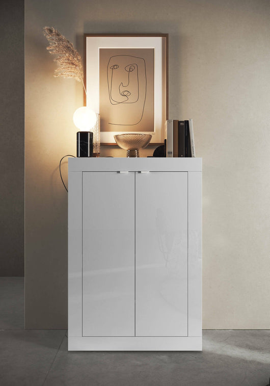 Armadio multiuso 2 ante Bienvenu, Mobile multifunzionale, Mobiletto scarpiera, Guardaroba porta scarpe, Made in Italy, 78x35 h113 cm, Bianco