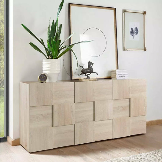 Credenza Ulysses, Buffet da soggiorno, Madia da salotto, Dispensa da cucina, Made in Italy, 181x43 h84 cm, Rovere