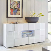 Credenza Zerba, Buffet da soggiorno, Madia da salotto, Dispensa da cucina, Made in Italy, 181x43 h84 cm, Bianco lucido