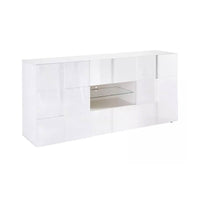 Credenza Zerba, Buffet da soggiorno, Madia da salotto, Dispensa da cucina, Made in Italy, 181x43 h84 cm, Bianco lucido