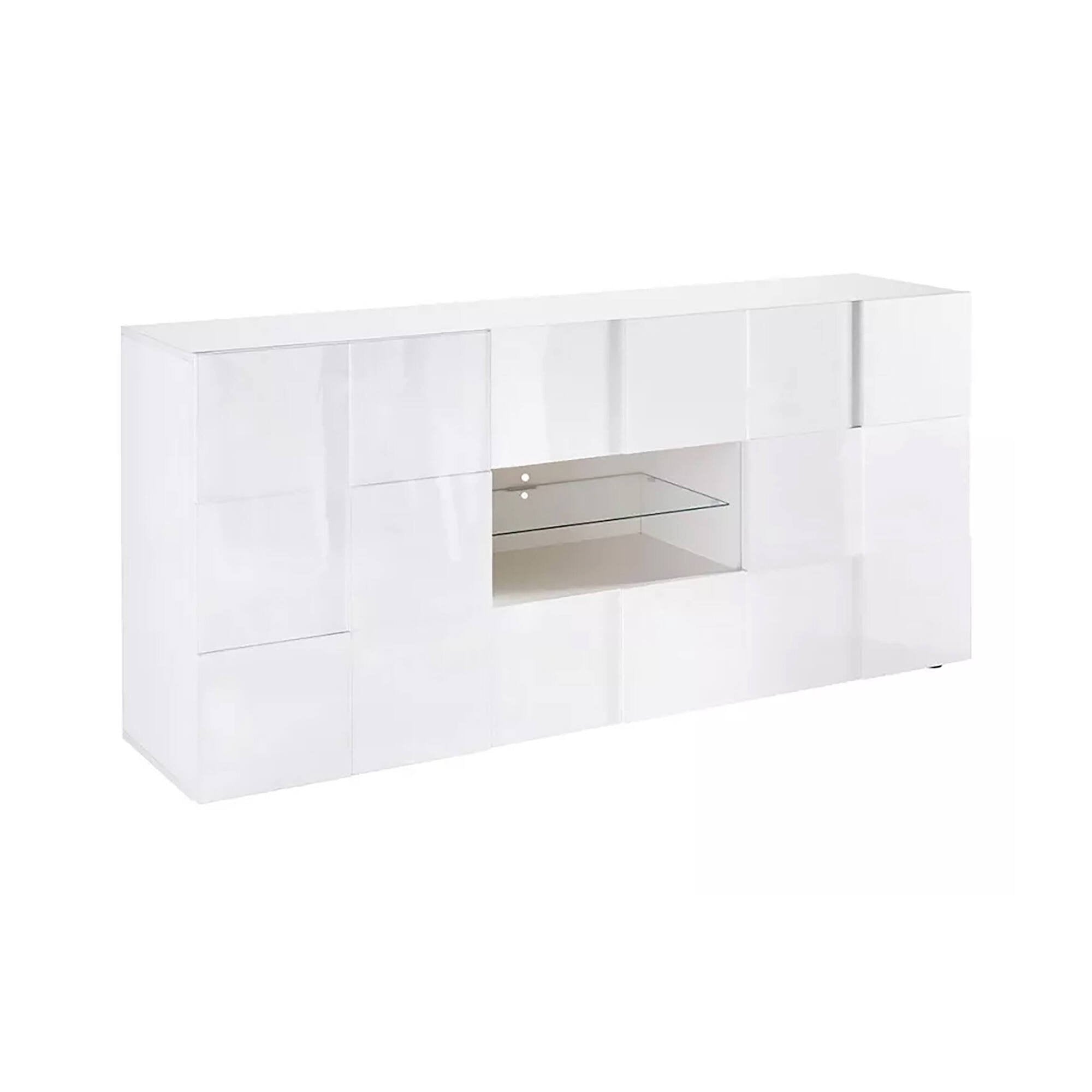 Credenza Zerba, Buffet da soggiorno, Madia da salotto, Dispensa da cucina, Made in Italy, 181x43 h84 cm, Bianco lucido
