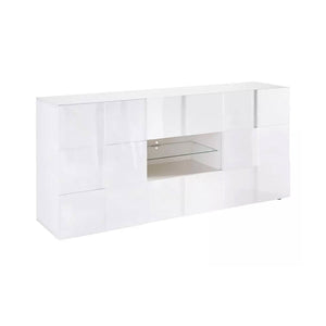 Credenza Zerba, Buffet da soggiorno, Madia da salotto, Dispensa da cucina, Made in Italy, 181x43 h84 cm, Bianco lucido