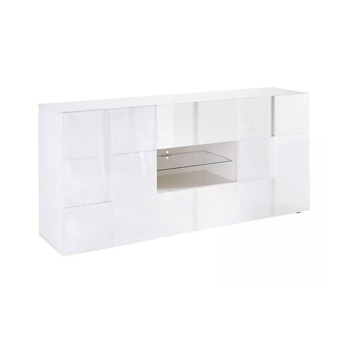 Credenza Zerba, Buffet da soggiorno, Madia da salotto, Dispensa da cucina, Made in Italy, 181x43 h84 cm, Bianco lucido
