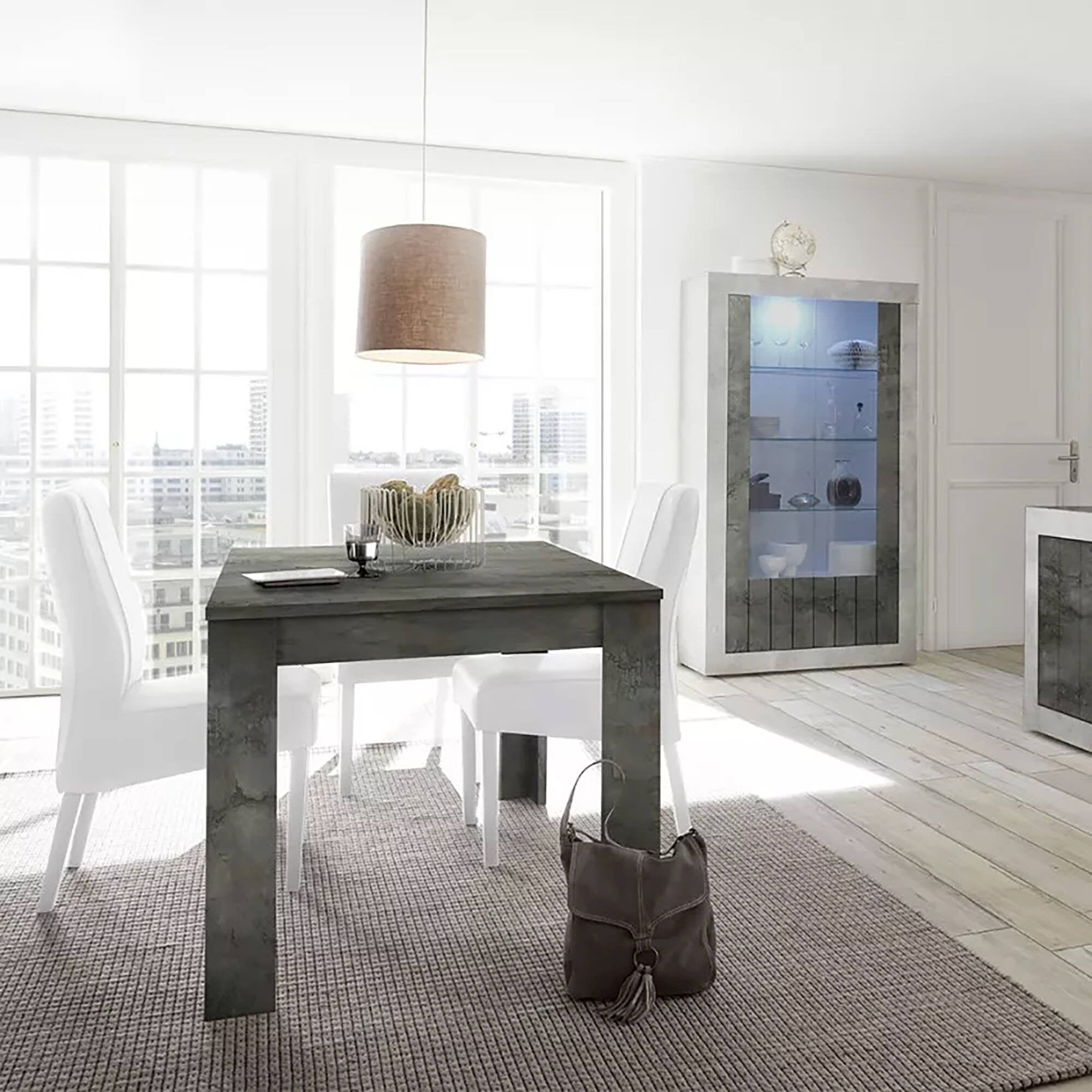 Tavolo allungabile 0, Tavolo da pranzo estensibile, Consolle multiuso con allunghe, Cm 137x90h79, Grigio Cemento