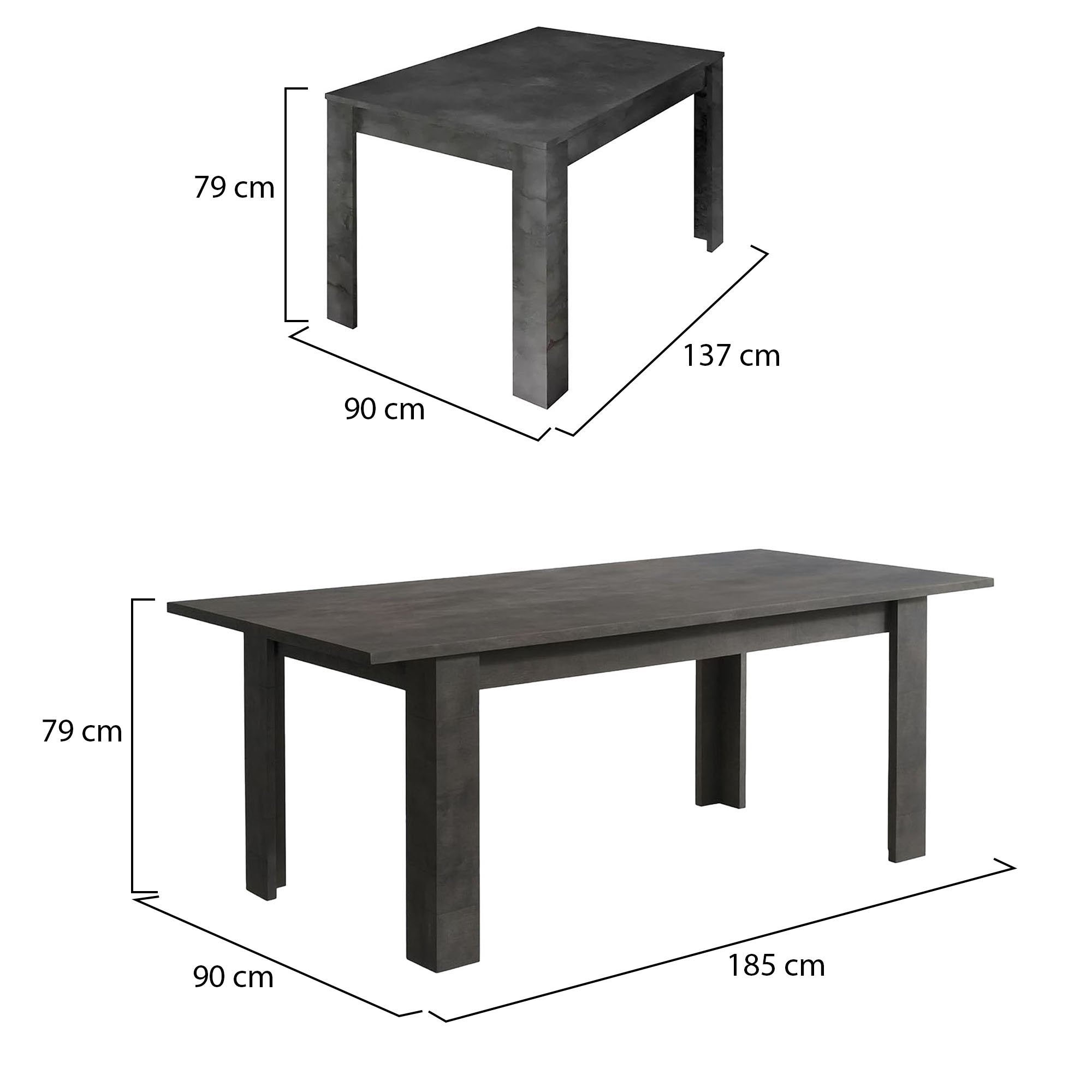 Tavolo allungabile 0, Tavolo da pranzo estensibile, Consolle multiuso con allunghe, Cm 137x90h79, Grigio Cemento